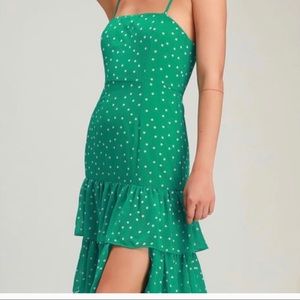 Lulu’s Nellie green polka dot dress